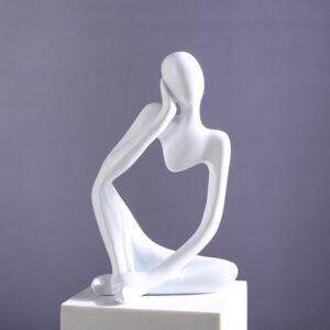 Abstract Human Figure Sculpture, Modern Resin Art Decor for Living Room, Office Desk, Bookshelf – Thinking Pose Statue (white1)