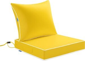 MIULEE Yellow Outdoor Seat Cushion 24×24 Inch Waterproof & 3 Year Fade Resistant Deep Seat and Back Cushion for Patio Furniture Chair Sofa Couch with Handle and Adjustable Straps