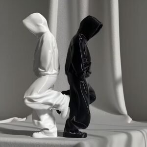 2 Pack Modern Abstract Hooded Figure Sculpture, Minimalist Art Statue for Home Decor, Contemporary Decorative Accent for Living Room, Bedroom, Office Desk (Black-White)