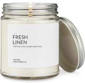 1OAK Fresh Linen Candle Soy Wax – Linen & Clean Cotton Candle Scented – Long Burning Candles Premium – Hand-Poured (7oz.)