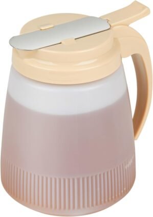 Restaurantware-Chef 101 32 Ounce All Purpose Syrup Dispenser, 1 Honey Dispenser – Beige Top, Stainless Steel Slide Cover, Plastic Pancake Syrup Bottle, Perfect For Diners, Restaurants, Home