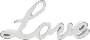 CVHOMEDECO. Rustic Vintage Distressed White Wooden Words Sign Free Standing “Love” Tabletop/Shelf/Home Wall/Office Decoration Art, 10-1/4 x 4-1/2 x 1 Inch