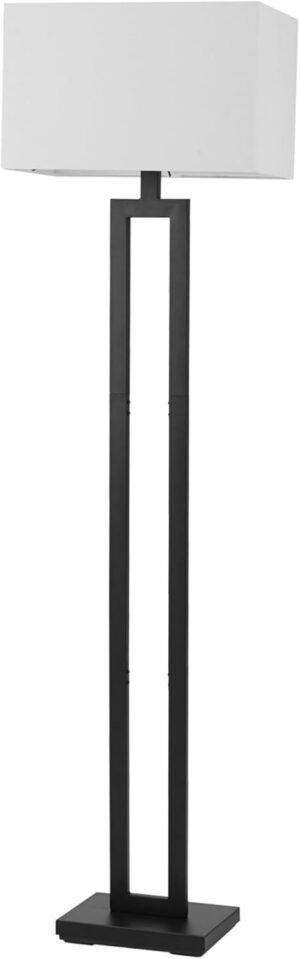 Globe Electric 67046 58″ Floor Lamp, Matte Black Finish, White Linen Rectangular Shade, Modern Geometric Cutout Design, E26 Base