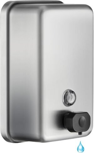 Commercial Wall Mount Soap Dispenser – Stainless Steel Bathroom Hand Soap 38.8oz Liquid – Anti-Leak Pump and Large Capacity Brushed Refillable
