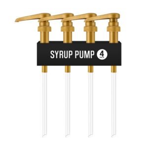 4-Pack Gold Plastic Bottle Syrup Pumps – Fits 750ml / 25.4 oz Bottles – Compatible with Torani & More – IMPORTANT: Will Not Fit Glass Bottles – Coffee Syrup Dispenser