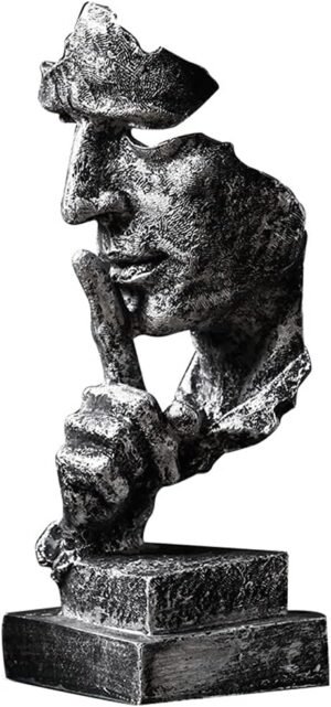 Silence is a Golden Statue Modern Mens Creative Office Home Room Decorations Sculpture Friends Bookshelf Decorative 4.7 x 4.3 x 13.18in(Silver) Modern Home Décor