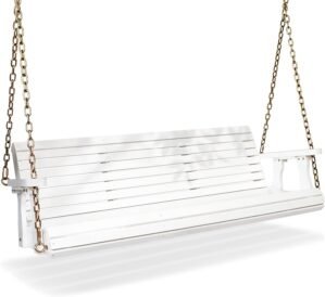 VINGLI Upgraded Patio Wooden Porch Swing for Courtyard & Garden, Heavy Duty 880 LBS Swing Chair Bench with Hanging Chains for Outdoors (5 FT, White)