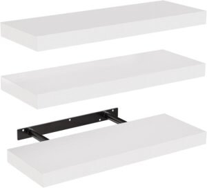 AMADA HOMEFURNISHING Floating Shelves, Wall Shelves for Bathroom/Living Room/Bedroom/Kitchen Decor, White Shelves with Invisible Brackets Set of 3 – AMFS08