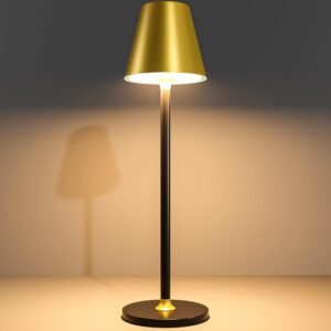 Timjorman 1-Pack Cordless Table Lamps – 5000mAh Rechargeable Battery Operated Desk Lamp, 3-Level Dimmable LED Night Light for Bedroom, Dining, Restaurant – Metal Design(Gold&Black-1Pack)