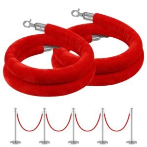 kaiyomi 2 Pack Red Velvet Stanchion Ropes, 5 Feet Crowd Control Velvet Rope with Silver Lobster Clasp, Safety Queue Barrier Stanchions Ropes are Suitable for Parties, Red Carpets and Hotel (Red)