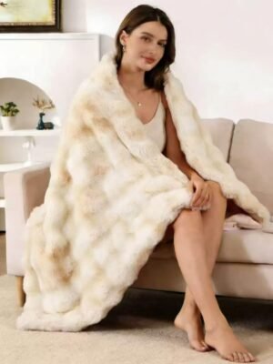 Faux Fur Throw Blanket 50×60 Inch, Bubble Textured Faux Rabbit Fur Throw, Ultra Soft Plush Cozy Decorative Throw, Machine Washable for Couch Bed Living Room, Tie-Dye Khaki