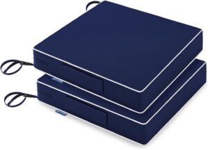 MIULEE Navy Blue 19 x 19 x 3 Outdoor Chair Cushions Waterproof Patio Chair Cushions with Adjustable Straps Set of 2 for Patio Furniture 3-Year Color Fastness Garden Sofa Couch