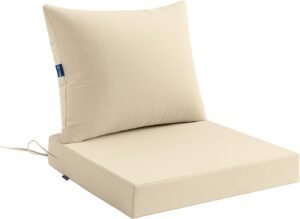 MIULEE Beige Outdoor Chair Cushion 24×24 Inch for Patio Furniture Linen Textured Waterproof & 3 Year Color Fastness Seat and Back Couch Cushion with Ties No Slip Design