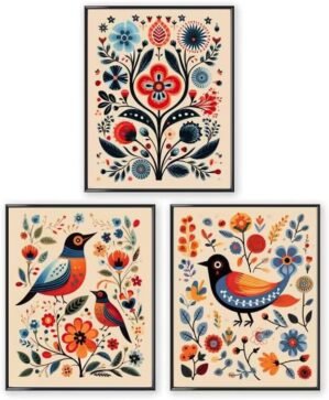 CoziDek Scandinavian Folk Wall Art Prints 8×10,Scandinavian Artwork Prints, Nordic Art Prints Wall Decor,Norwegian Wall Art,Swedish Wall Art Decor for Wall,8″X10″ UNFRAMED