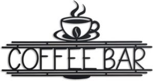 Metal Coffee Bar Sign Wall Decor Black Coffee Signs Metal Wall Art Kitchen Accessories Black Cup Letter Sign For Home Kitchen Cafe Bar Office Bathroom Decor (Elegant)