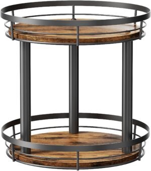 LAMU 10” Wood Lazy Susan Spice Rack Organizer, 2 Tier Spice Organization for Cabinet, Countertop, Kitchen, Table Top, Pantry, Condiment and Seasoning Rack Organizer