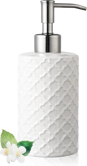 Ceramic Soap Dispenser with Pump, Hand and Liquid Soap Dispenser Rust Proof, for Bathroom and Kitchen, White