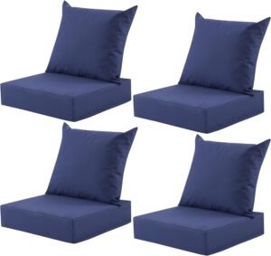 Outdoor Deep Seat Cushion Set, 24×24 Inch Water-Resistant & Fade-Resistant Outdoor Chair Cushions, Patio Furniture Cushions with Removable Cover for Patio Chair, Sofa,Navy Blue (Set of 4)