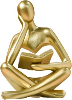 UTTCMK Abstract Art Thinker Statue – Reading Thinker Sculpture Figurine, Modern Home Decoration for Living Room Office Shelves Coffee Table Desk Decor (Gold)