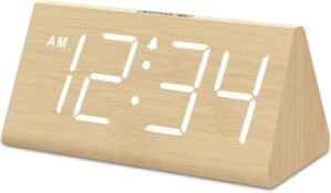 DreamSky Wooden Digital Alarm Clocks for Bedrooms – Electric Desk Clock with Large Numbers, USB Port, Loud Alarm for Heavy Sleepers, Adjustable Volume, Dimmer, Snooze, DST, Wood Décor, Adapter Powered