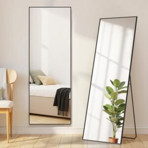 Mirror Full Length, Upgraded 16″x59″ Body Wall Mirrors with Shatter-Proof Glass, Floor Standing, Hanging or Leaning, Tall Mirror with Stand Aluminum Alloy Frame for Bedroom Cloakroom