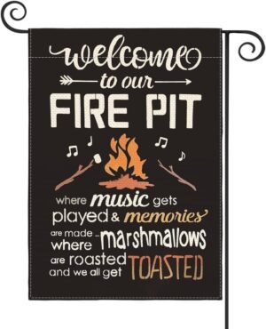 AVOIN colorlife Welcome To Our Fire Pit Camping Garden Flag 12 x 18 Inch Double Sided, RV Campsite Campfire Camper Yard Outdoor Decoration