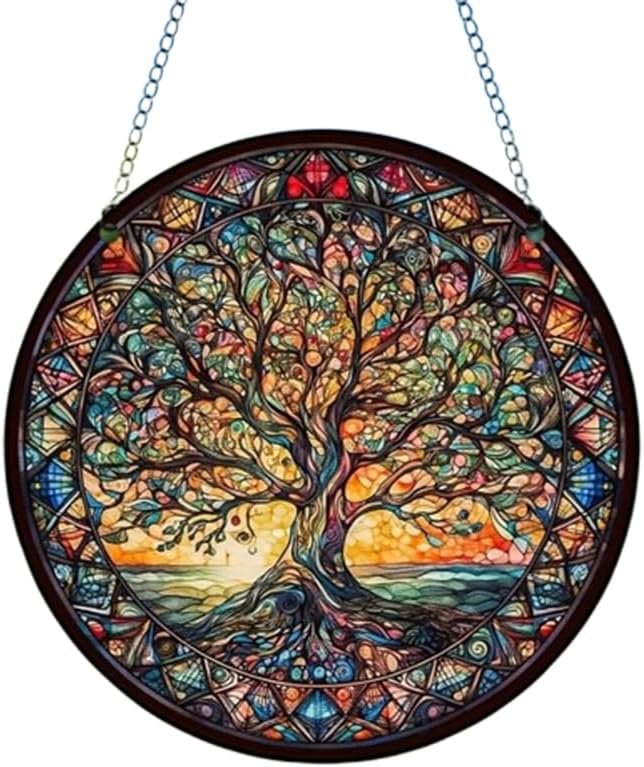 1pc Elegant Tree-Stained Window Decorative Hanging Ornament: Captivating Suncatcher for Kitchen Window Decor, Beautiful Light Diffuser & Home Accent,Large