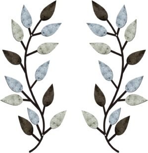 Zhengmy 2 Pieces Metal Tree Leaf Wall Decor Vine Olive Branch Leaf Wall Art Living Room, Hallway Wall Decor Outdoor Decoration(Pastel Colors)