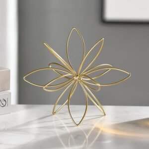 8″ Gold Decorative Sphere, Metal Floral Tabletop Sculpture, Abstract Tabletop Decorative Ball for Home Metal Sphere Decor
