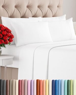 Queen 6 Piece Sheet Set – Comfy, Breathable & Cooling – Hotel Luxury Bedding for Women, Men, Kids, Teens and Children – 1 Flat & 1 Fitted Sheet & 4 Pillowcases w/ Deep Pockets – Wrinkle Free – White