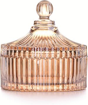 Colorful Glass Jar With Lid,Candy Cookie Jars,Jewelry Box,Biscuit Containers Food Storage,Decorative Jar(Amber)