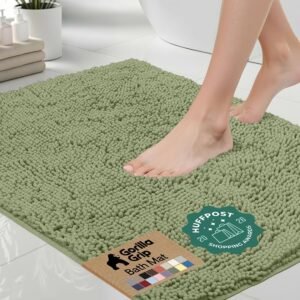 GORILLA GRIP Bath Rug Mat, Thick Soft Absorbent Chenille, Quick Dry Microfiber Mats, Rubber Backing Washable Shower Floor Rugs, US Designed Bathroom Bathmat Home Decor Accessories, 24×17 Sage Green