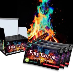 MEKER Fire Color Changing Packets – Fire Pit, Campfires, Outdoor Fireplaces, Bonfire – Magic Colorful Changing Fire – Perfect Fire Camping Accessories for Kids & Adults (12 Pack)