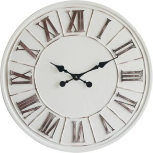 Large Farmhouse Wall Clock – 24 Inch, Rustic White, Distressed Roman Numeral, Metal Face, Battery Operated, Modern Farmhouse Decorative Wall Clock for Living Room Decor