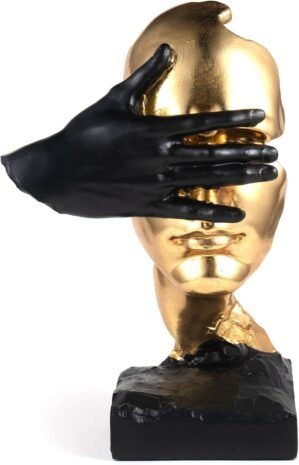 Thinker Statue-Silence is Gold-Abstract Art Figurine Decor – No Hear No See No Speak Modern Home Resin Sculptures Decorative Objects Decor for Home Office Bookshelf Desktop(12″ H)