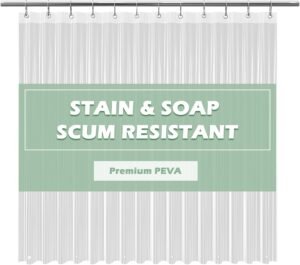 EHZNZIE Crystal Clear Shower Curtain Liner 72×72, PEVA Waterproof Bath Curtain, No Chemical Smell, 3 Weighted Magnets, Durable with Rustproof Metal Grommets