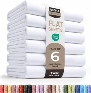Utopia Bedding Flat Sheets – Pack of 6 – Soft Brushed Microfiber Fabric – Shrinkage & Fade Resistant Top Sheets – Easy Care (Twin, White)