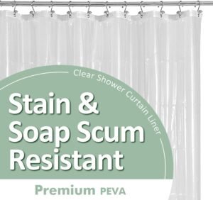 Barossa Design Plastic Shower Liner Clear – Premium PEVA Shower Curtain Liner with Rustproof Grommets and 3 Magnets, Waterproof Cute Lightweight Standard Size Bathroom Curtains – Clear