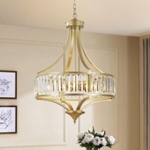 CNRATYE 20″ Modern Crystal Chandelier, 5-Light Gold Dinning Room Light Fixtures Over Table, Hanging Round Pendant Chandelier for Kitchen Island Entryway Bedroom Office Bathroom Stairwell