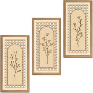 IARTTOP 3 Pcs Boho Arch Wood Wall Art 8×16 Inch Minimalist Hollow Rattan Botanical Floral Wall Decor Rustic Farmhouse Wooden Hanging Decor for Living Room Bedroom Office Home Decor
