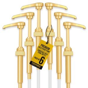 6 pack Coffee Syrup Pump Dispenser (Gold) – Compatible with Torani, Davinci and Skinny Syrup Bottles (750 ml 25.4 oz Bottles)