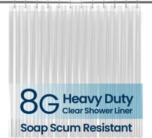 LiBa Bathroom Shower Curtain Waterproof Plastic Shower Curtain Premium PEVA Non-Toxic with Rust Proof Grommets Clear 8G Bathroom Accessories 72×72