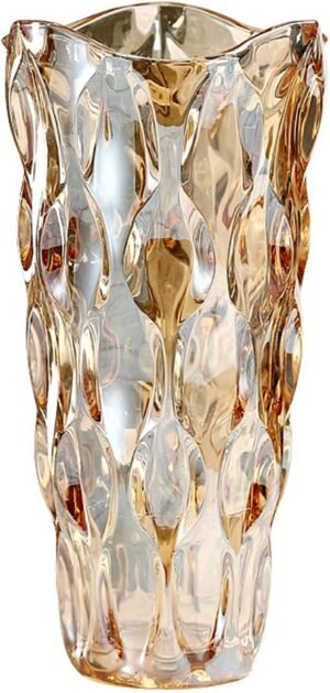 9.5″ High Thickened Amber Glass Flower Vase for Home Decor, Dining Wedding Table Office Holiday Party Centerpiece Decoration
