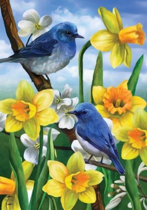 Bluebirds And Daffodils Spring House Flag Floral 28″ x 40″ Briarwood Lane