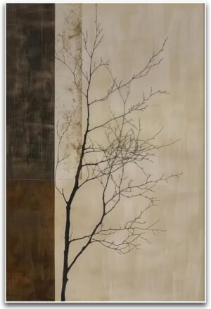 ZHBJSM Minimalist Tree Wall Art Modern Abstract Rustic Neutral Tone Bare Tree Texture Calm Nature-Themed Home Living Room Bedroom Elegant Stylish Interior Decor Accent 16×24 Inch Unframed