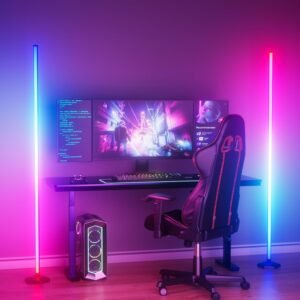 2PCS Corner Floor Lamp, 65″ RGB Color Changing Mood Light with Remote Control, Dimmable LED Corner Lamp with Music Sync, Modern Floor Lamp for Living Room Gaming Room