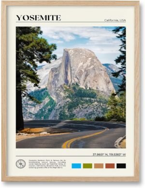 HesenDot Natural OAK Wood Yosemite National Park Framed Wall Art,12x16in Natural Scenery Canvas Wall Print,Classic Urban Landmark Wall Decor for Living Room,Bedroom,Office Gallery Gifts Set of 1
