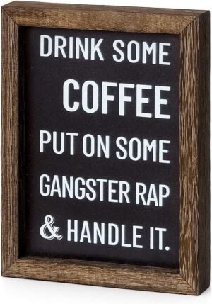 Mkono Coffee Signs Decor 2 Sides with Different Sayings Rustic Wood Sign, Farmhouse Table Decor for Office, Home, Bar,Wall