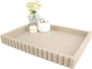 YMXYJM-Scalloped Coffee Table Tray，Ottoman Tray for Modern Home Decor. 14″ Decorative Tray for Entryway Table Decor, Living Room Table Decor, Coffee Table Centerpiece – Beige Resin