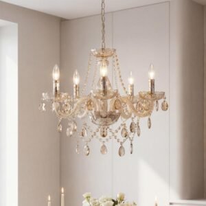 Saint Mossi 5 Light Modern K9 Crystal Chandelier for Dining Room, Pendant Ceiling Lighting Fixture for Bedroom, Living Room, Champagne Crystal